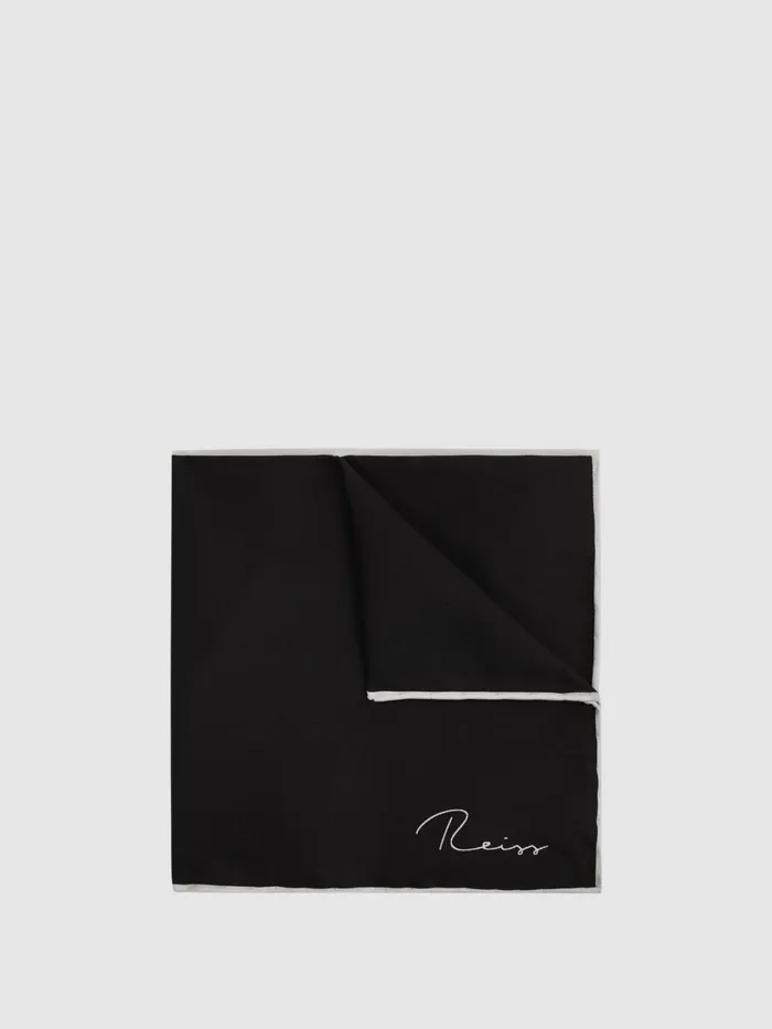 Men Reiss Ties and Pocket Squares Ceremony Plain Silk Pocket Square Black