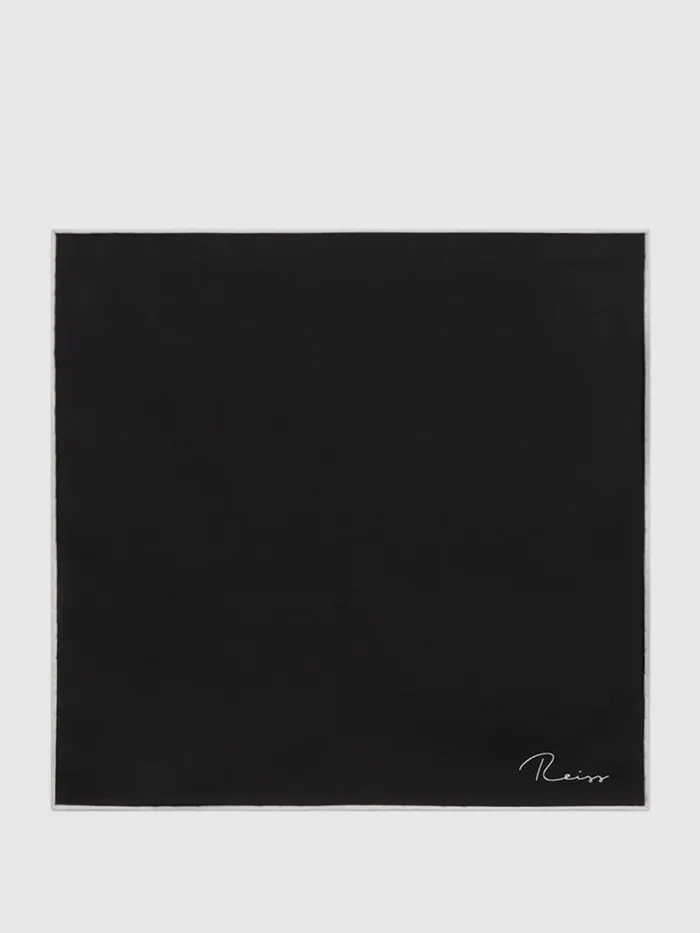 Men Reiss Ties and Pocket Squares Ceremony Plain Silk Pocket Square Black