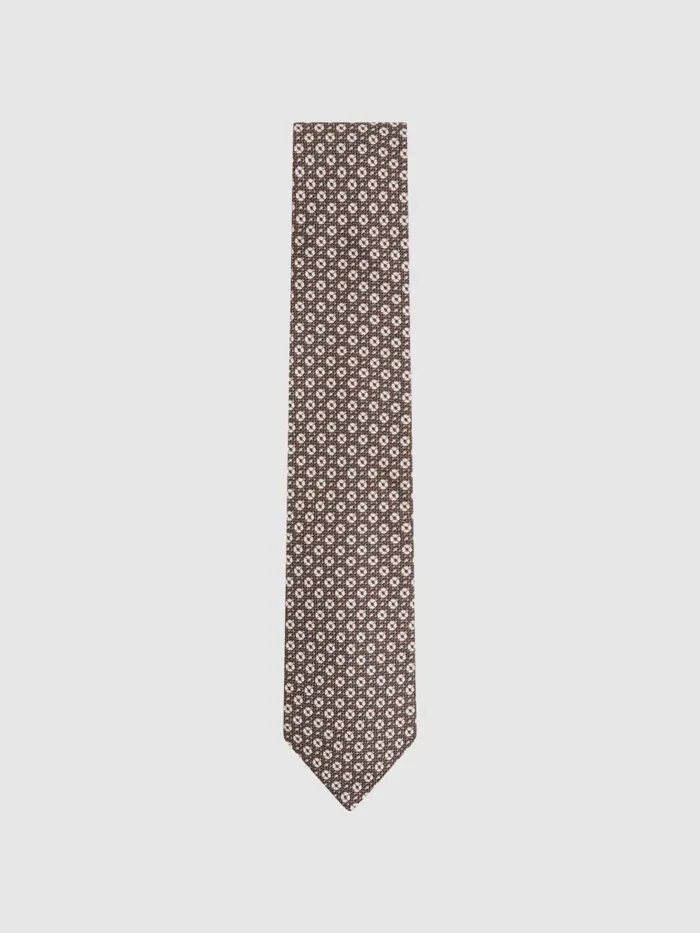 Men Reiss Ties and Pocket Squares Croce Silk Medallion Print Tie Brown Melange