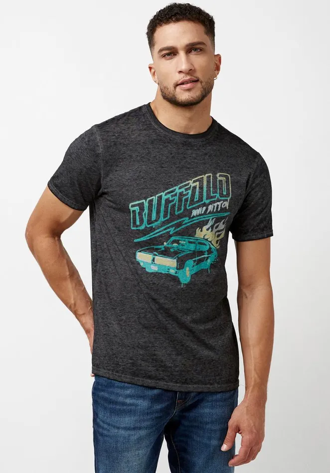 Men Retro Racer Tacorm TShirt Black Buffalo David Bitton Tops and Tees