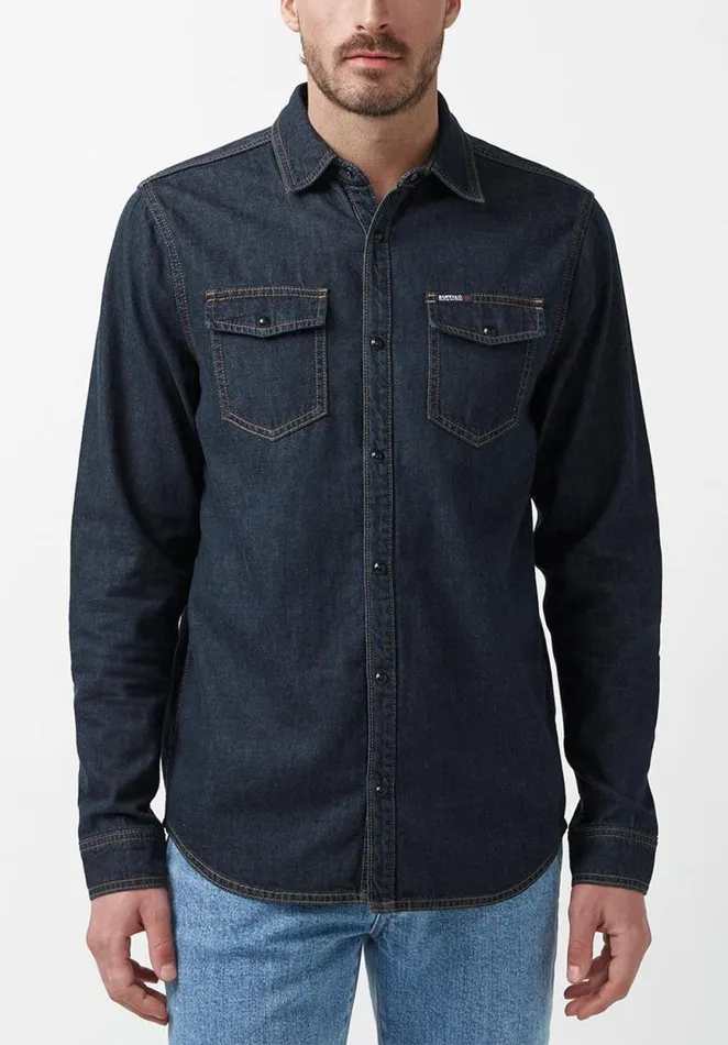 Men Stanley Navy LongSleeve Mens Shirt Indigo Buffalo David Bitton Shirts