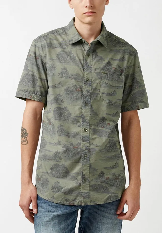 Men Stretchy Sunuz Button Shirt Army Green Buffalo David Bitton Shirts