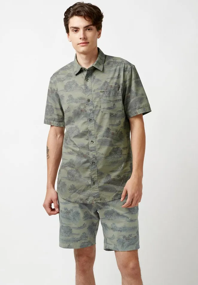 Men Stretchy Sunuz Button Shirt Army Green Buffalo David Bitton Shirts