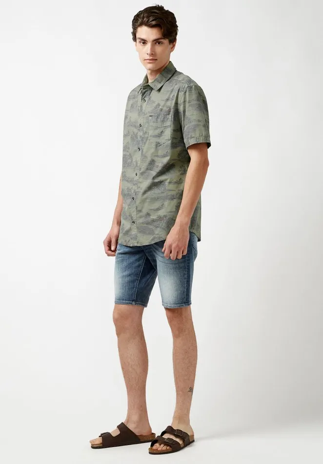Men Stretchy Sunuz Button Shirt Army Green Buffalo David Bitton Shirts