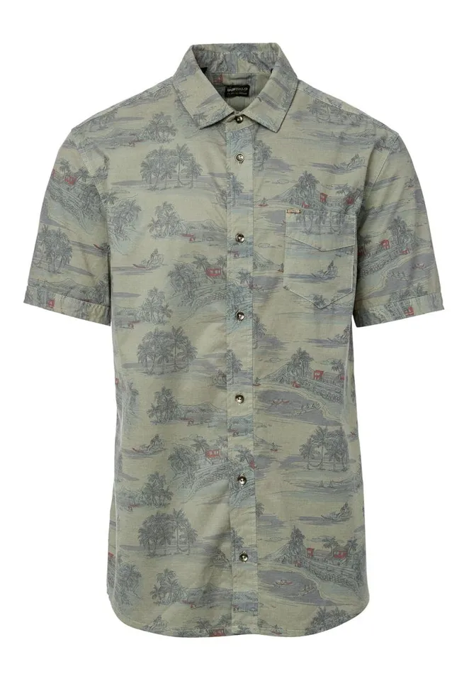 Men Stretchy Sunuz Button Shirt Army Green Buffalo David Bitton Shirts