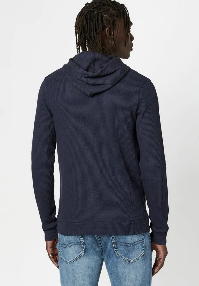 Men WaffleKnit Kagig Hoodie Midnight Blue Buffalo David Bitton Sweatshirts and Hoodies