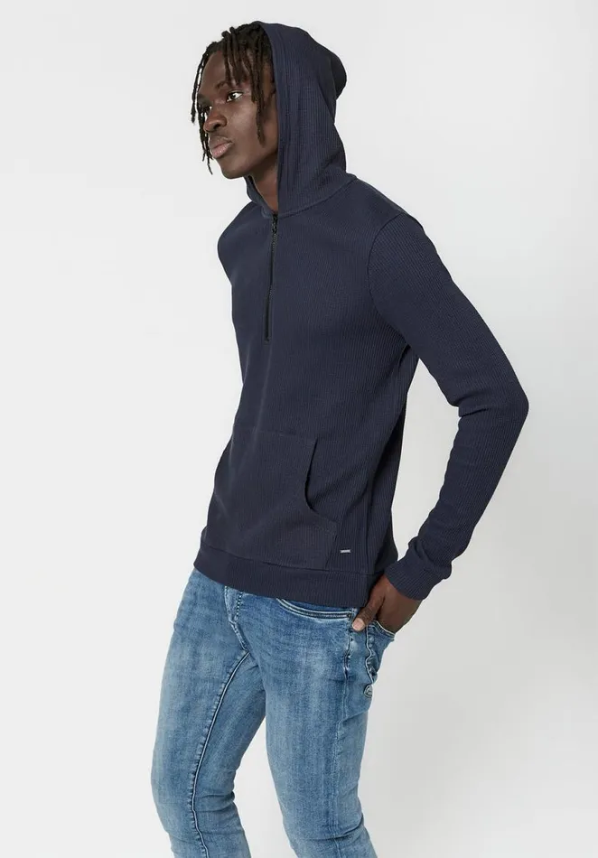 Men WaffleKnit Kagig Hoodie Midnight Blue Buffalo David Bitton Sweatshirts and Hoodies
