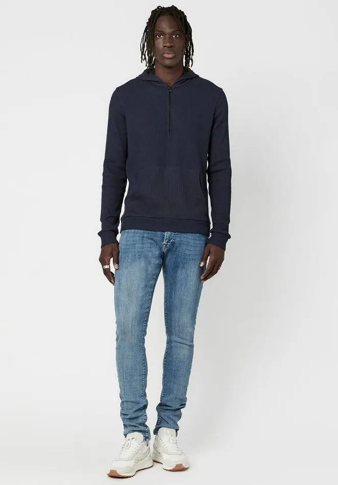 Men WaffleKnit Kagig Hoodie Midnight Blue Buffalo David Bitton Sweatshirts and Hoodies