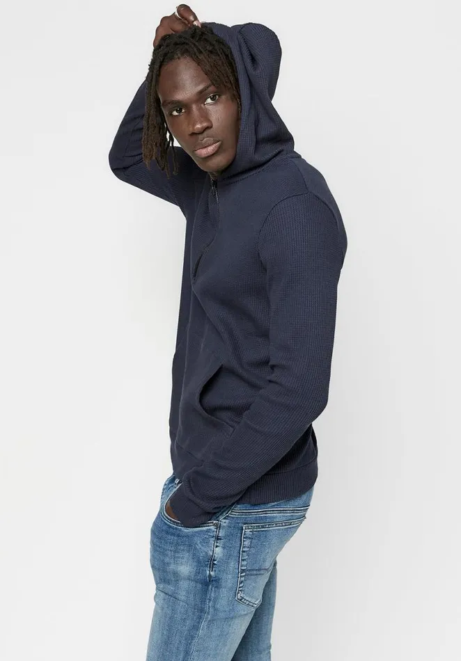 Men WaffleKnit Kagig Hoodie Midnight Blue Buffalo David Bitton Sweatshirts and Hoodies