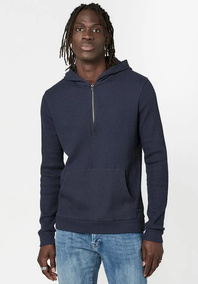 Men WaffleKnit Kagig Hoodie Midnight Blue Buffalo David Bitton Sweatshirts and Hoodies