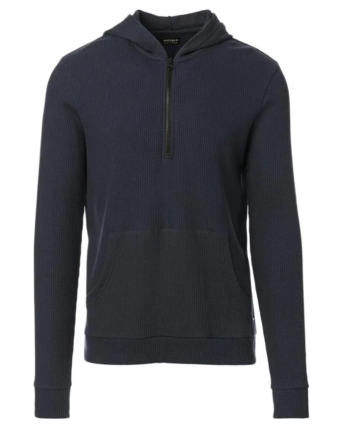 Men WaffleKnit Kagig Hoodie Midnight Blue Buffalo David Bitton Sweatshirts and Hoodies