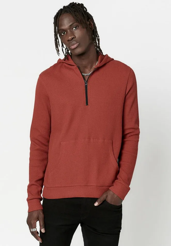 Men WaffleKnit Kagig Hoodie Midnight Blue Buffalo David Bitton Sweatshirts and Hoodies