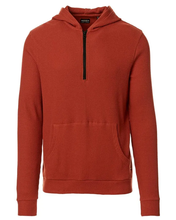 Men WaffleKnit Kagig Hoodie Midnight Blue Buffalo David Bitton Sweatshirts and Hoodies