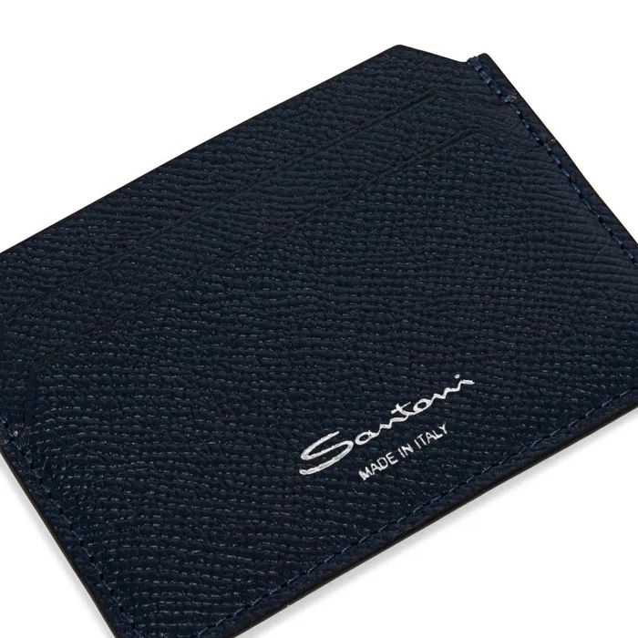 MenWomen Blue Saffiano Leather Credit Card Holder Santoni Small Leather Goods