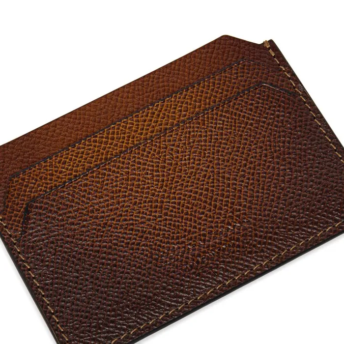 MenWomen Brown Saffiano Leather Credit Card Holder Santoni Small Leather Goods