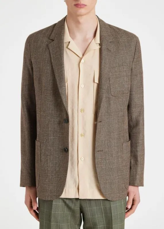 Mens CasualFit Check SuitWoolSilkLinen Brown Check BlazerBrown Check Pants Paul Smith Suits