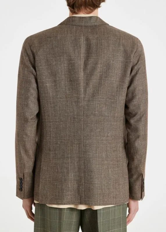 Mens CasualFit Check SuitWoolSilkLinen Brown Check BlazerBrown Check Pants Paul Smith Suits