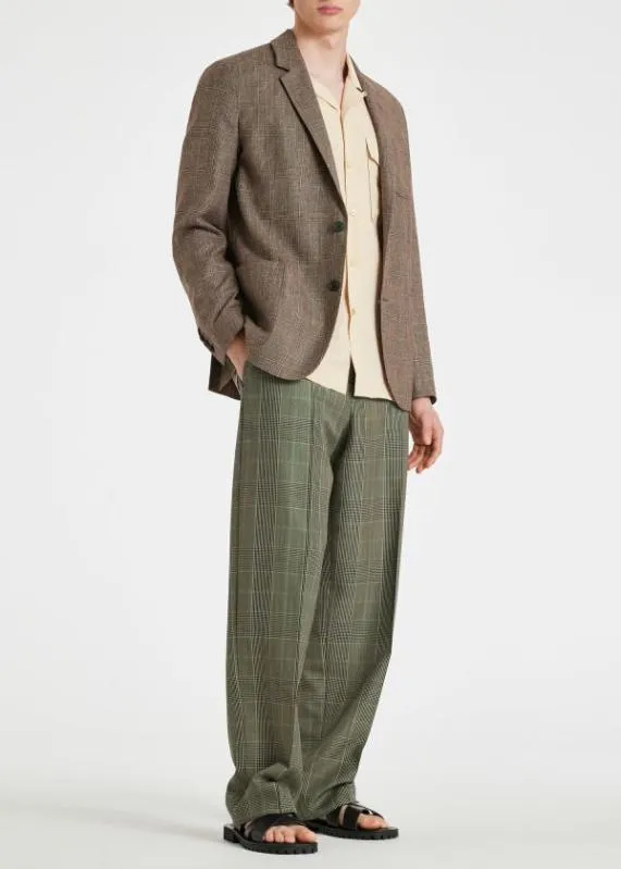 Mens CasualFit Check SuitWoolSilkLinen Brown Check BlazerBrown Check Pants Paul Smith Suits