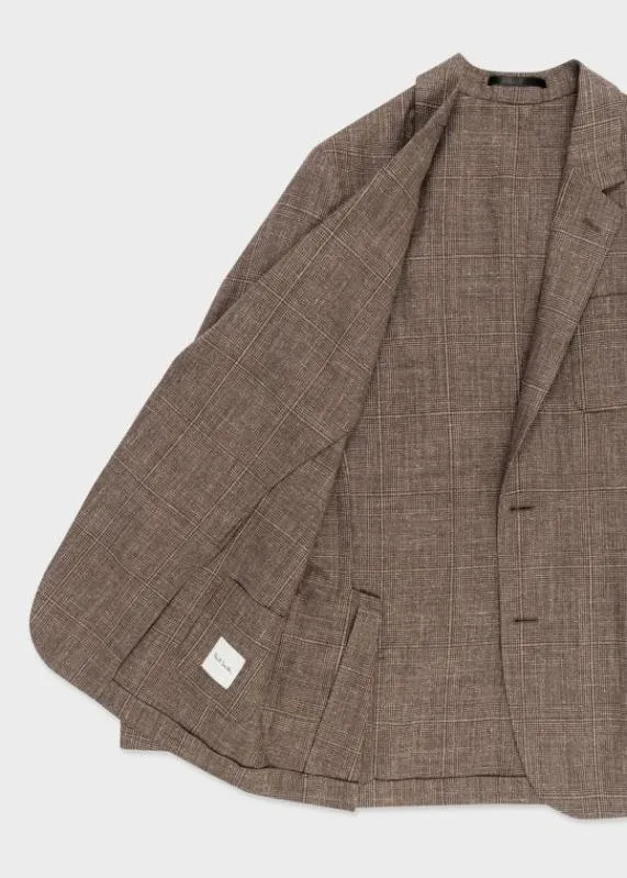 Mens CasualFit Check SuitWoolSilkLinen Brown Check BlazerBrown Check Pants Paul Smith Suits