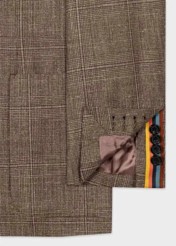 Mens CasualFit Check SuitWoolSilkLinen Brown Check BlazerBrown Check Pants Paul Smith Suits