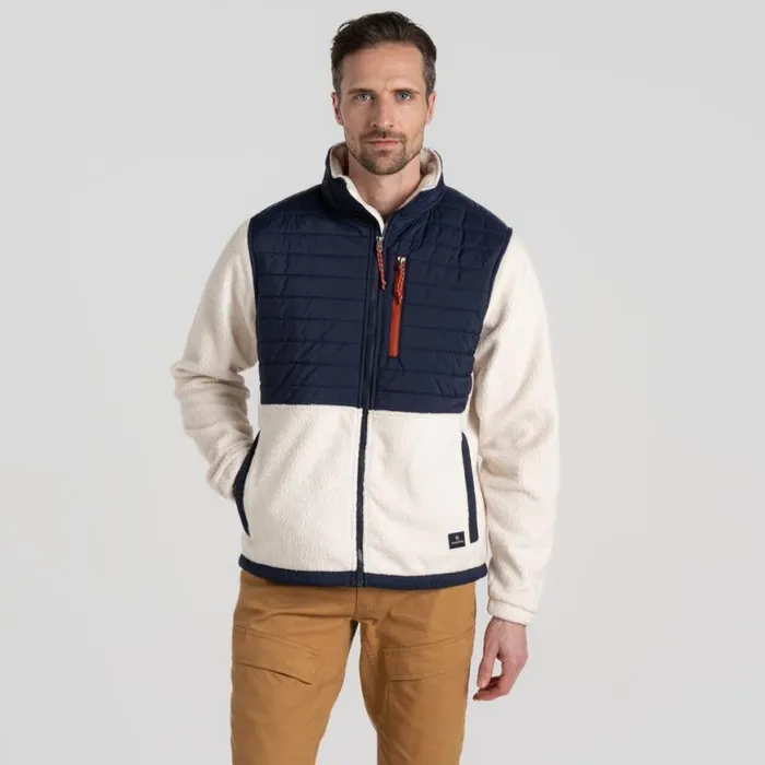 Mens Full Zip Fleece Craghoppers Montadale Insulating Hybrid Jacket Ecru Blue Navy