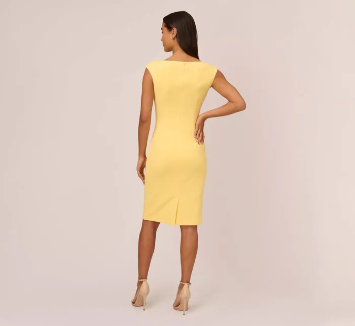 Midi Dresses Womens Adrianna Papell Crepe Sheath Dress With Draped Details In Warm Sun