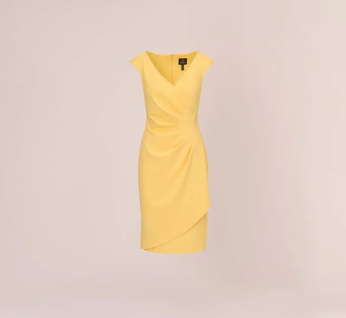 Midi Dresses Womens Adrianna Papell Crepe Sheath Dress With Draped Details In Warm Sun