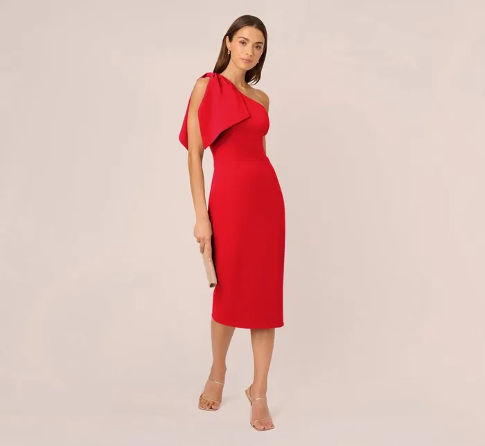 Midi Dresses Womens Adrianna Papell One Shoulder Midi Dress With Bow Accent In Red