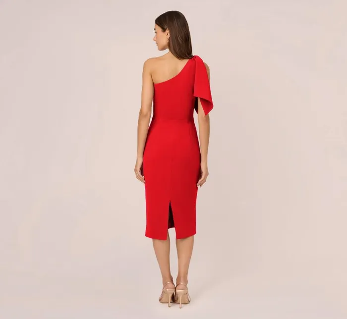 Midi Dresses Womens Adrianna Papell One Shoulder Midi Dress With Bow Accent In Red