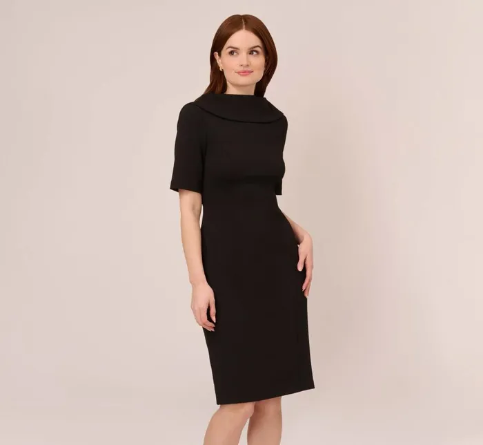 Midi Dresses Womens Adrianna Papell Short Sleeve Crepe Dress With Rolled Neck In Black Midi Dresses Womens Adrianna Papell Short Sleeve Crepe Dress With Rolled Neck In Black