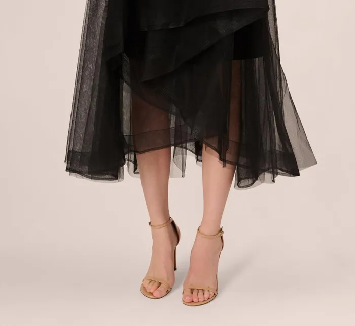 Midi Dresses Womens Adrianna Papell Tulle Halter Party Dress With Velvet Accents In Black
