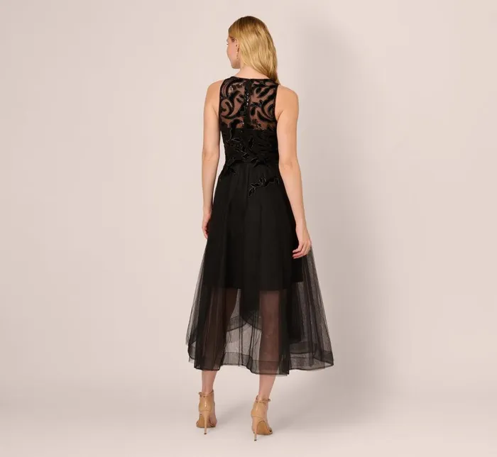 Midi Dresses Womens Adrianna Papell Tulle Halter Party Dress With Velvet Accents In Black