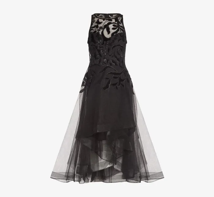 Midi Dresses Womens Adrianna Papell Tulle Halter Party Dress With Velvet Accents In Black