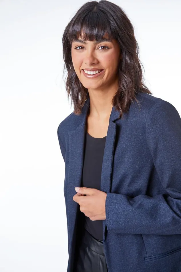 Midnight Blue Smart Pocket Detail Jacket Women Roman Jackets