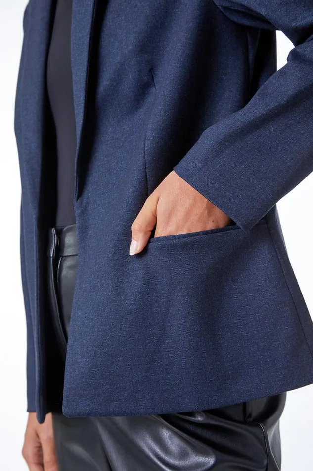 Midnight Blue Smart Pocket Detail Jacket Women Roman Jackets