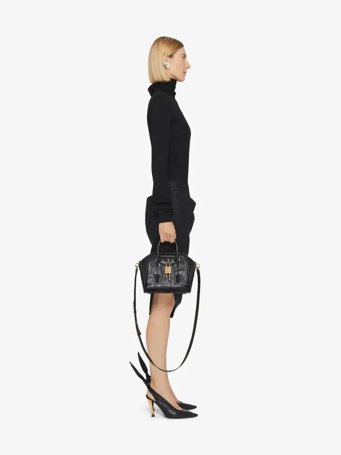 Mini Antigona Lock Bag In Crocodile Effect Leather Black Women Givenchy Crossbody Bags