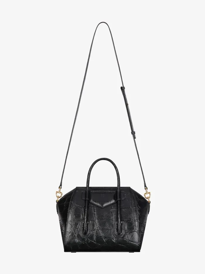 Mini Antigona Lock Bag In Crocodile Effect Leather Black Women Givenchy Crossbody Bags