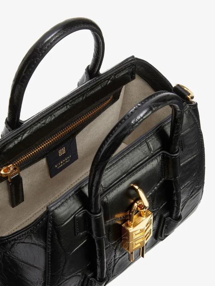 Mini Antigona Lock Bag In Crocodile Effect Leather Black Women Givenchy Crossbody Bags
