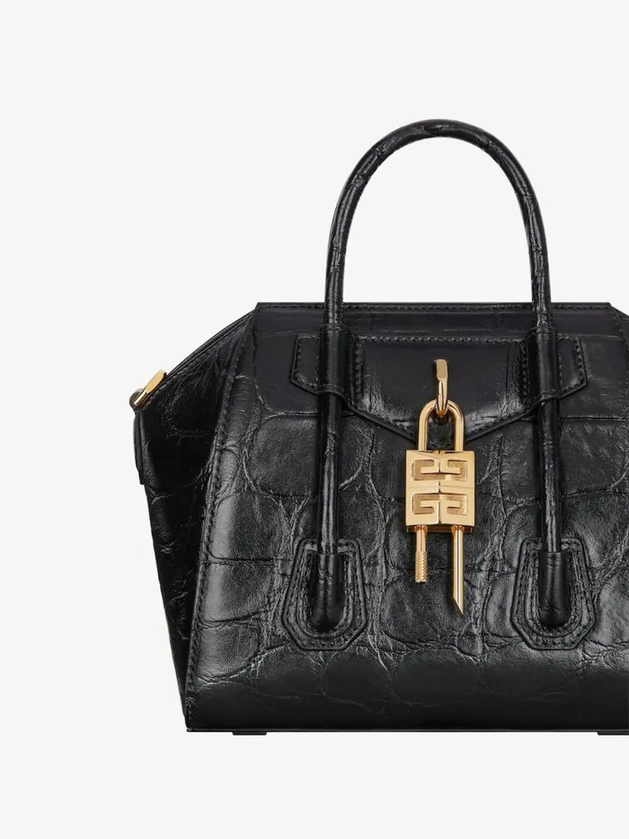 Mini Antigona Lock Bag In Crocodile Effect Leather Black Women Givenchy Crossbody Bags