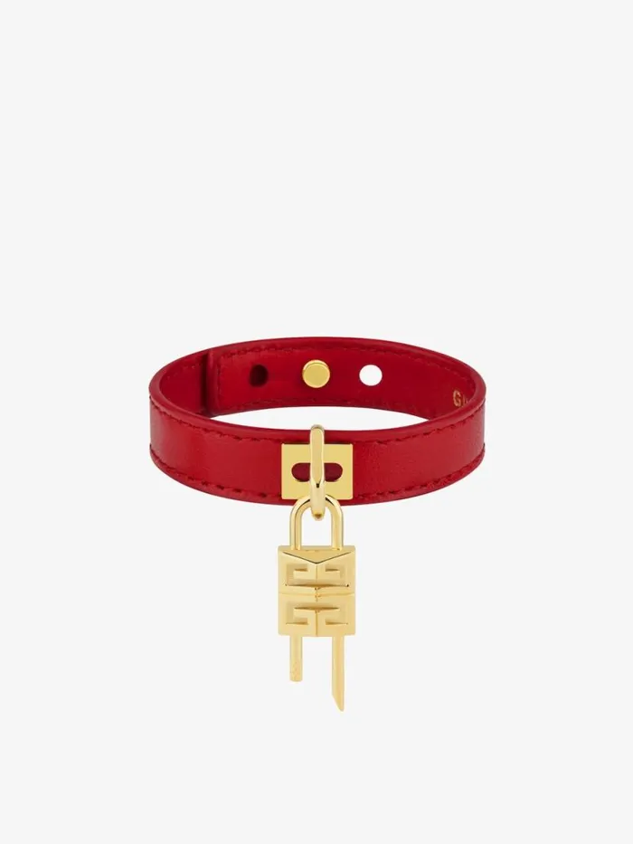 Mini Lock Bracelet In Metal And Leather Goldenred Women Givenchy Jewelry