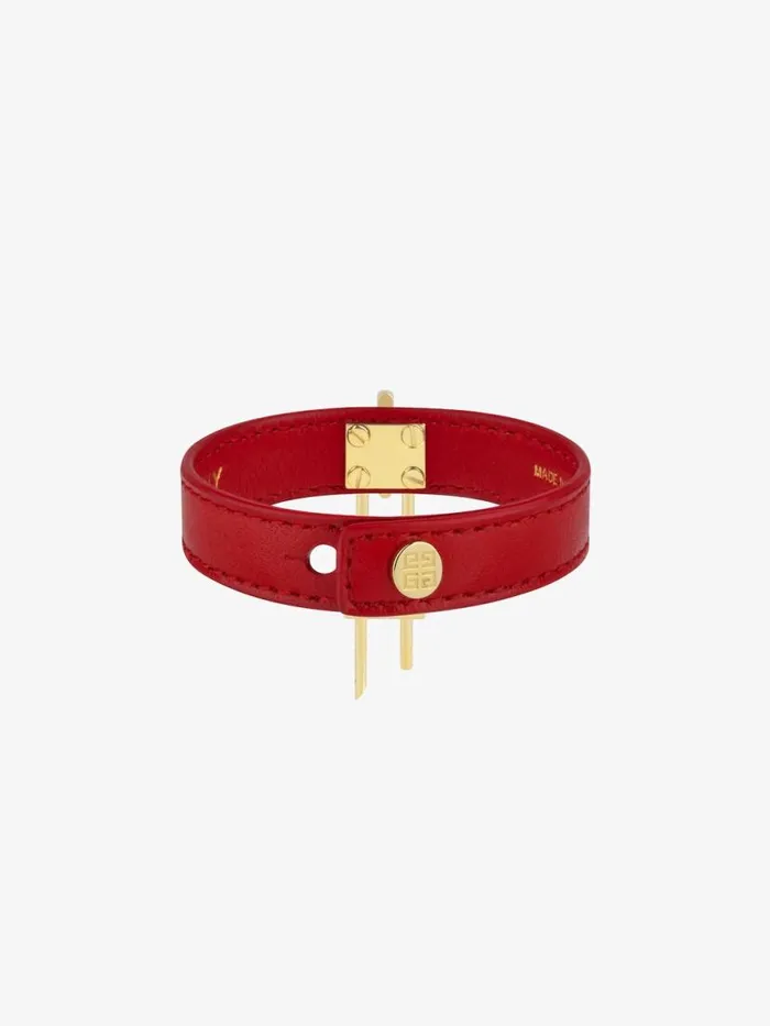 Mini Lock Bracelet In Metal And Leather Goldenred Women Givenchy Jewelry
