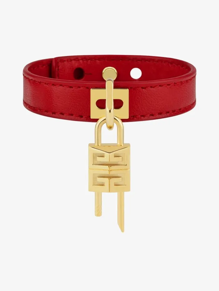 Mini Lock Bracelet In Metal And Leather Goldenred Women Givenchy Jewelry