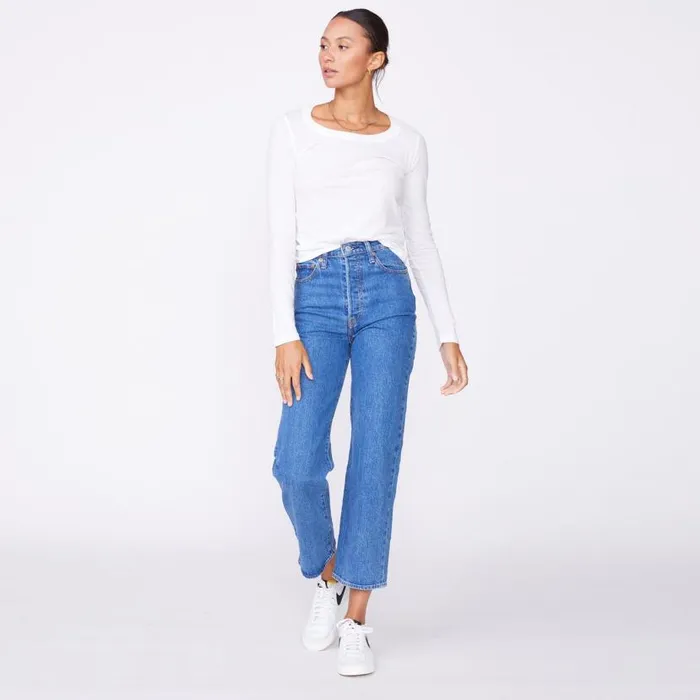 MONROW Long Sleeve Super Fine Jersey Fitted Long Sleeve Crew 8211 Women