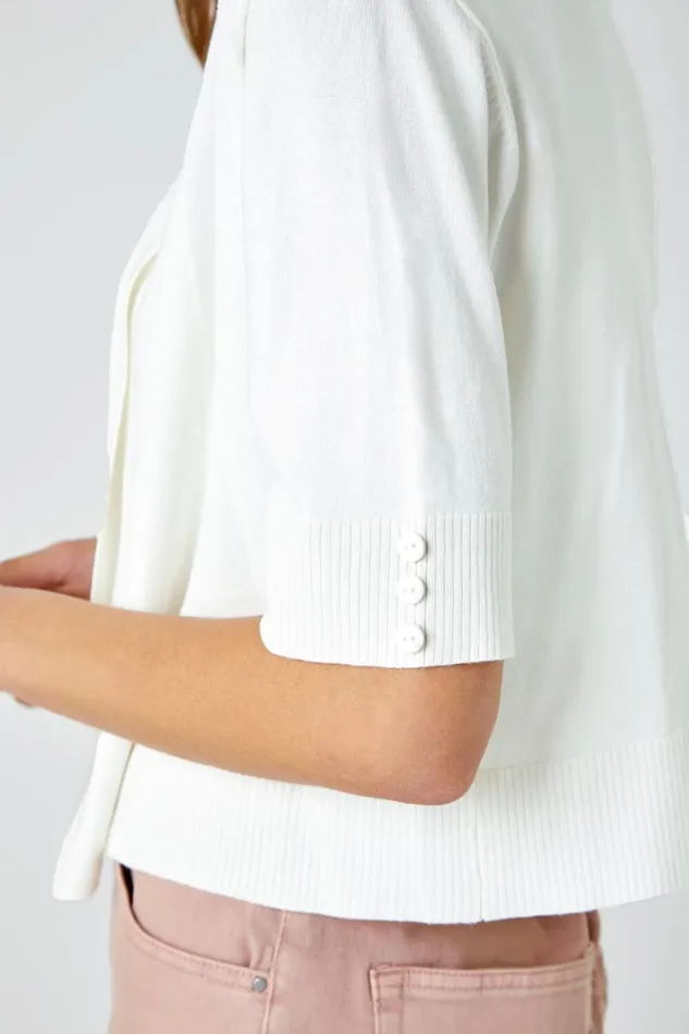 Natural Button Cuff Knitted Shrug Women Roman Jackets