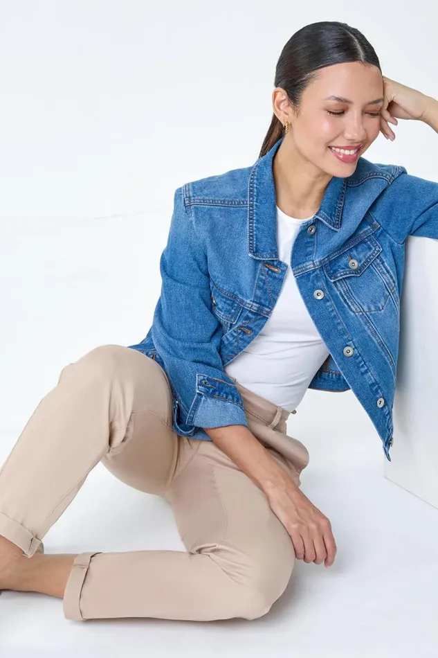 Natural Cotton Blend Washed Chino Trousers Women Roman Trousers