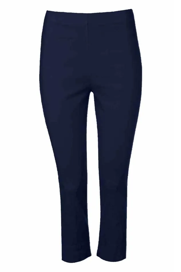Navy Blue Elastic Waist Stretch Cropped Trousers Women Roman Coords
