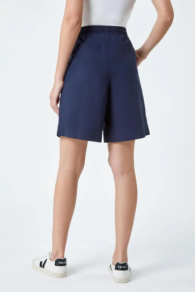 Navy Cotton Tie Detail Pocket Shorts Women Roman Trousers