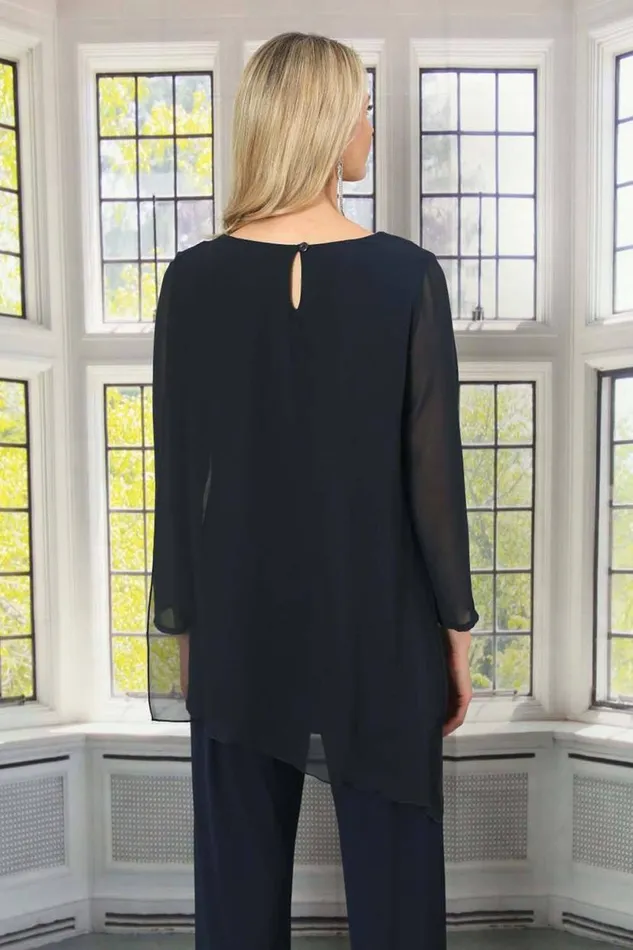 Navy Julianna Asymmetric Chiffon Sequin Top Women Roman Tops