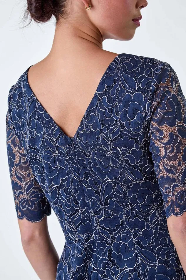 Navy Petite Lace Overlay Shift Dress Women Roman Dresses