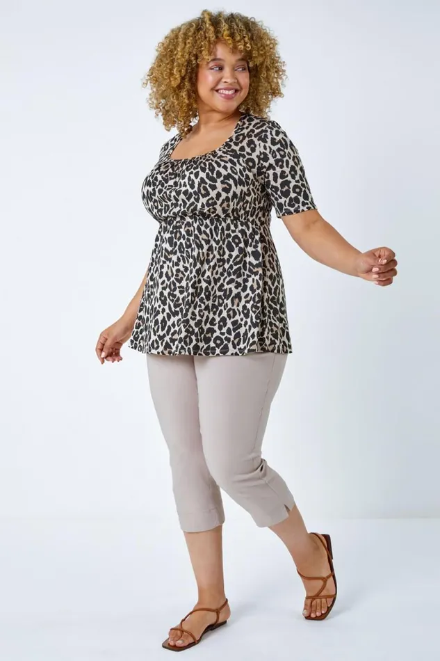 Neutral Curve Animal Print Smock Top Women Roman Tops